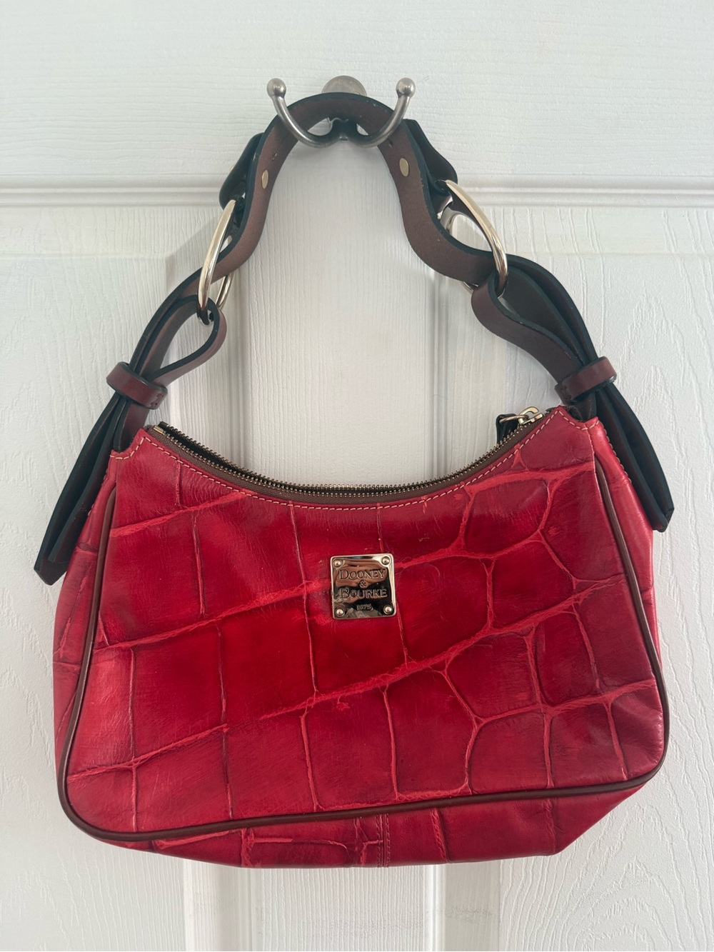 Dooney & Bourke Red Croc Embossed Leather Hobo Shoulder Bag
